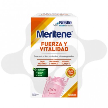 MERITENE FUERZA Y VITALIDAD BATIDO 15 SOBRES 30 g SABOR FRESA